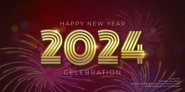 2024 Nieuwjaarsspandoek Feestviering Met Feestelijk Vuurwerk Explosievenson Donkere Achtergrond Rechtenvrije Stockvectors
