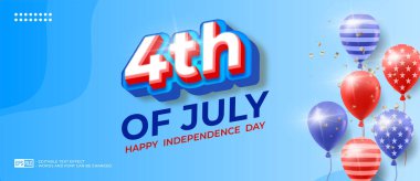 4 Temmuz Bağımsızlık Günü pankartı ve balonların arka planı