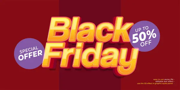 stock vector Black friday bold style editable text effect with red backgroundue background