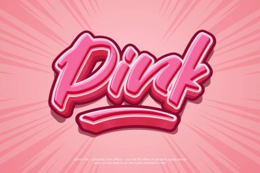 Düzenlenebilir metin efektleri 3 boyutlu çizgi film tarzıyla pembe