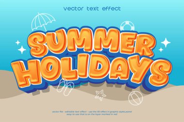 Yaz tatili Düzenlenebilir 3D Metin Efekti Vektör illüstrasyonu