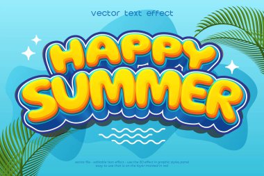 Yaz Düzenlenebilir 3D Metin Efekti. Vektör illüstrasyonu