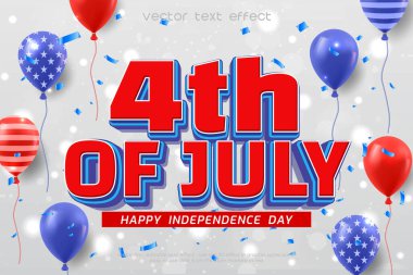 4 Temmuz Bağımsızlık Günü 'nüz kutlu olsun. 3D Düzenlenebilir Metin Efekti