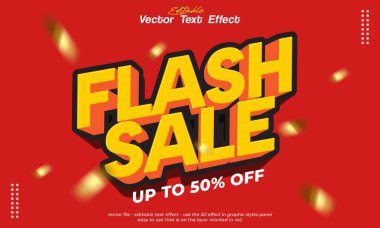 Kırmızı arkaplanda düzenlenebilir tipografi bulunan flaş satışı işareti pankartı