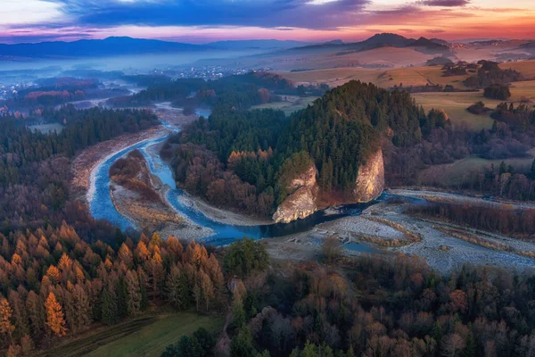 aerial view of the gorge of the Bialka Tatrzanska river at sunse