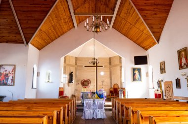 interiors and details in catholic church modern and simple catholic church interior view towards the altar