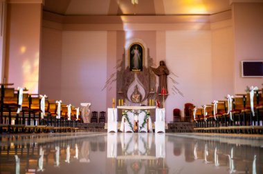 interiors and details in catholic church modern and simple catholic church interior view towards the altar view from ground level