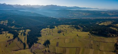 aerial view of the villages in Podhale, the apszanka pass
