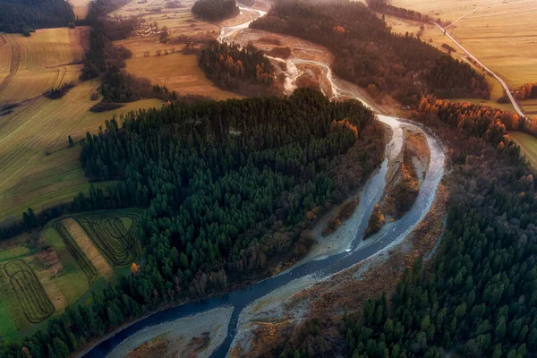 aerial view of the gorge of the Bialka Tatrzanska river at sunset