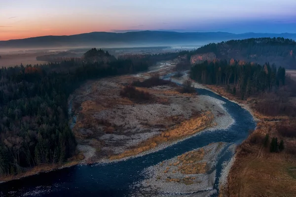 aerial view of the gorge of the Bialka Tatrzanska river at sunset