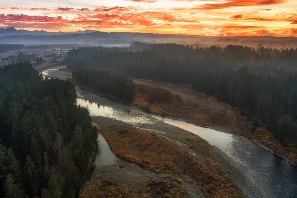aerial view of the gorge of the Bialka Tatrzanska river at sunset