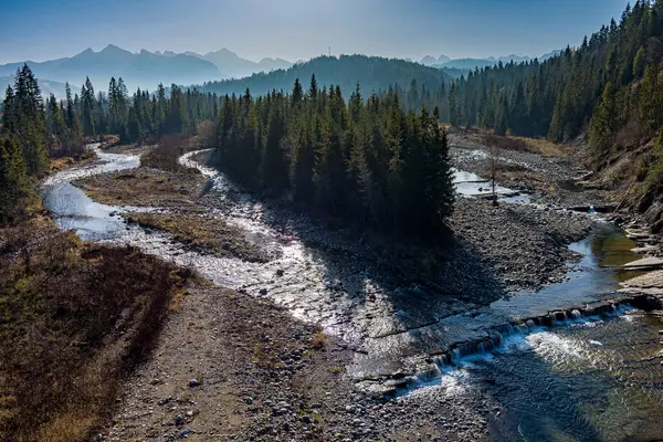 aerial view of a mountain stream, Biaka Tatrzaska river