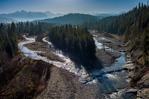 aerial view of a mountain stream, Biaka Tatrzaska river