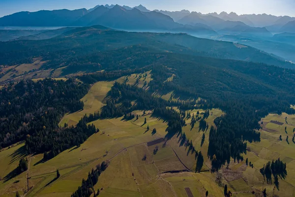 aerial view of the villages in Podhale, the apszanka pass