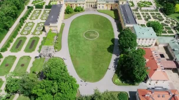 Drönarbilder Barockpalatset Och Trädgården Warszawa Det Ett Före Detta Kungligt — Stockvideo