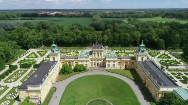 Drone Shots Van Het Barokke Koninklijk Paleis Tuin Warschau Het — Stockvideo