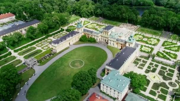 Zdjęcia Dronów Barokowego Pałacu Królewskiego Ogrodu Warszawie Jest Dawny Pałac — Wideo stockowe