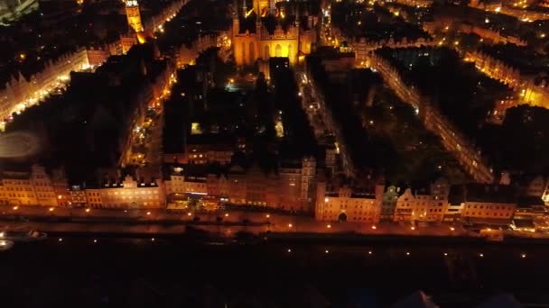 Luftaufnahme Von Danzig Polen Abend Flucht Entlang Der Uferpromenade Stadthäuser — Stockvideo