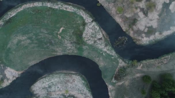 Niebla Sobre Río Natural Salvaje Amanecer Brote Dron Drweca Polonia — Vídeos de Stock