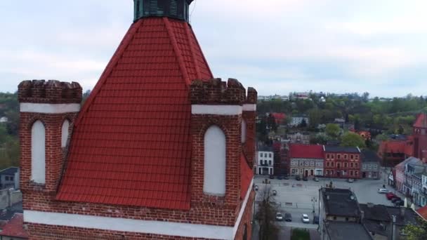 Medieval Town Golub Dobrzyn Poland Church Tower Roofs Street Townhouses — Stock Video