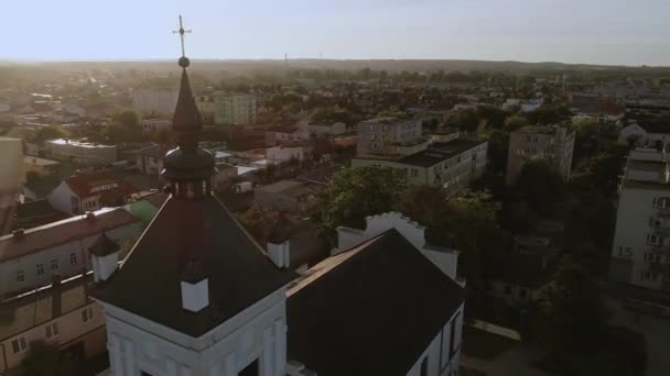 Miasto Golub Dobrzyn Polska Wieża Kościelna Dachy Ulica Bloki Widokiem — Wideo stockowe