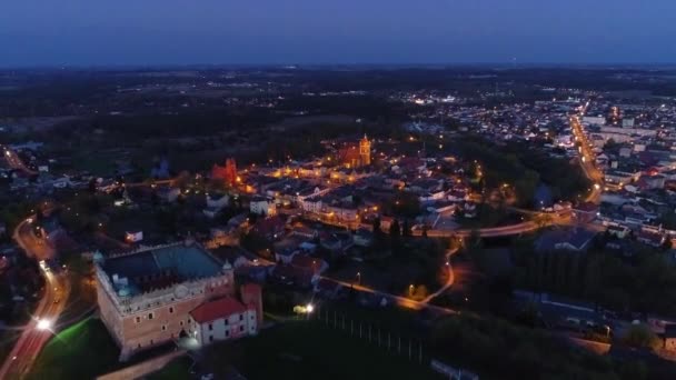 Medieval Town Golub Dobrzyn Poland Evening Street Townhouses Church Castle — Stock Video