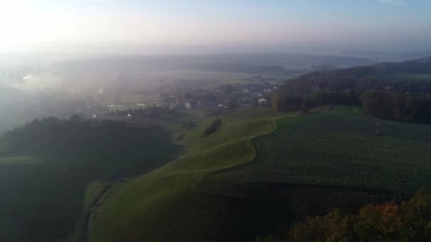 Morning Drone Shot Hills Fields Poland — Stock Video