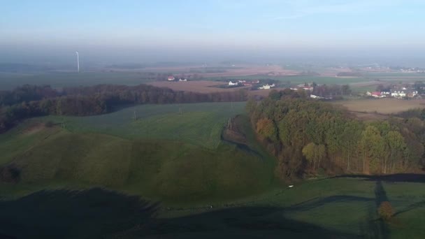 Drone Matinal Disparado Acima Das Colinas Campos Polônia — Vídeo de Stock