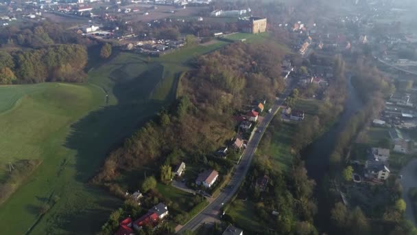 Cidade Pequena Golub Dobrzyn Polônia Castelo Estradas Edifícios Colinas Rio — Vídeo de Stock