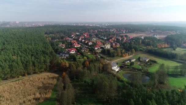 Suburb Small Town Poland Houses Roads Buildings Forest Aerial View — Stock Video