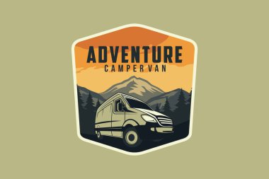 Camper van or recreational vehicle (RV) adventure car logo template, Travel and leisure vector design.