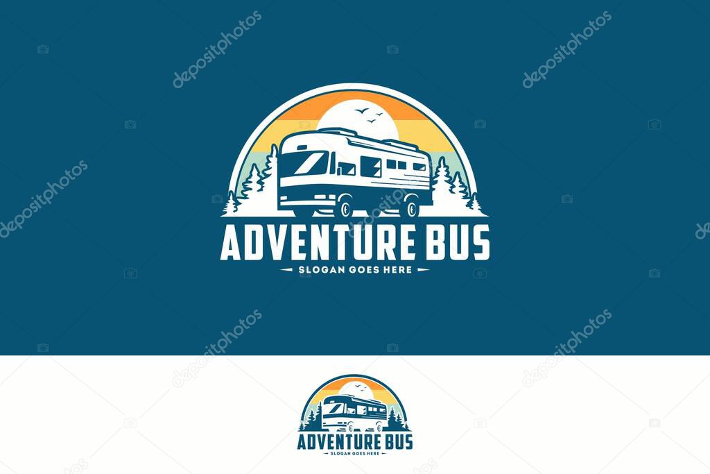 Adventure bus logo vector illustration design