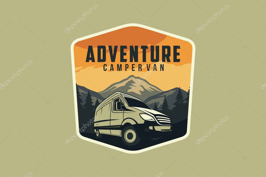 Camper van or recreational vehicle (RV) adventure car logo template, Travel and leisure vector design.
