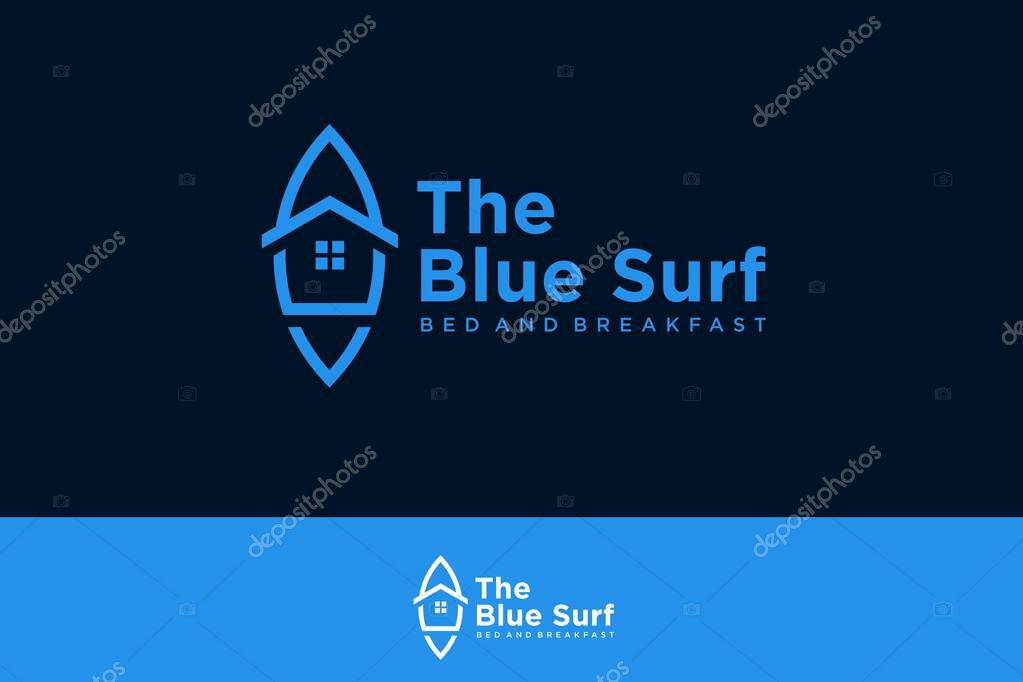 Surf House logo. Beachside restaurant design illustration