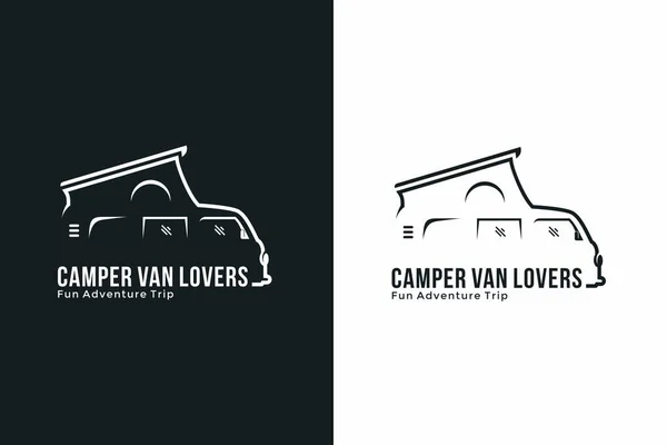 Camper Van Vehículo Recreativo Aventura Coche Logotipo Plantilla Viajes Ocio — Vector de stock