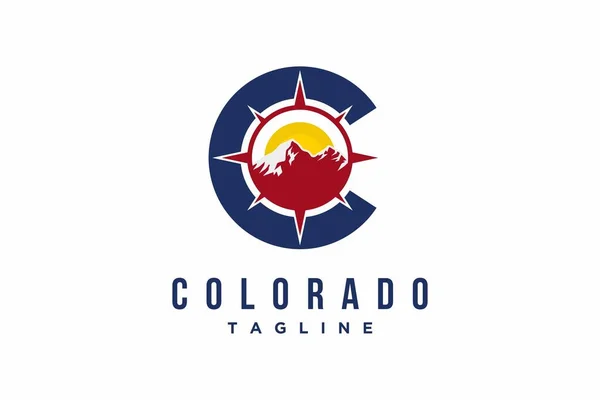 stock vector colorado mountain illustration logo design with letter C