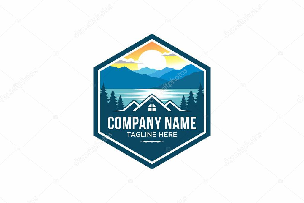Logo design template for house rental on the lake. home logo construction. Vector illustration
