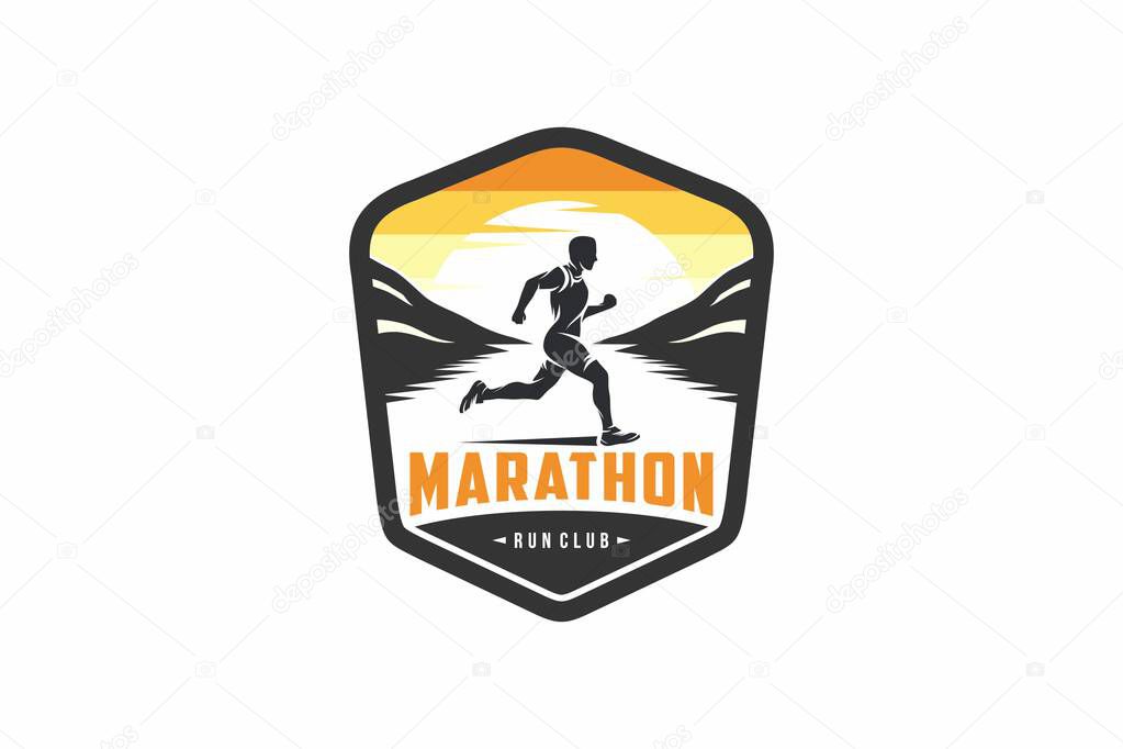 Marathon running sport emblem logo