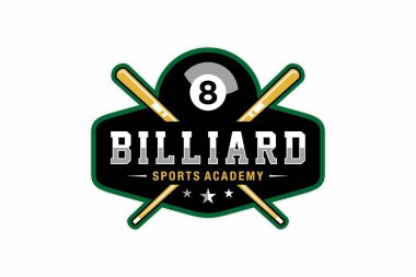 Bilardo logosu tasarımı, spor rozeti şablonu. Vektör illüstrasyonu