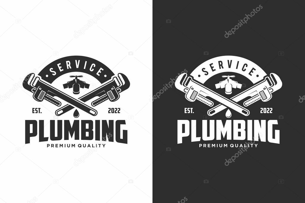 Vintage plumbing and heating logo template - vector