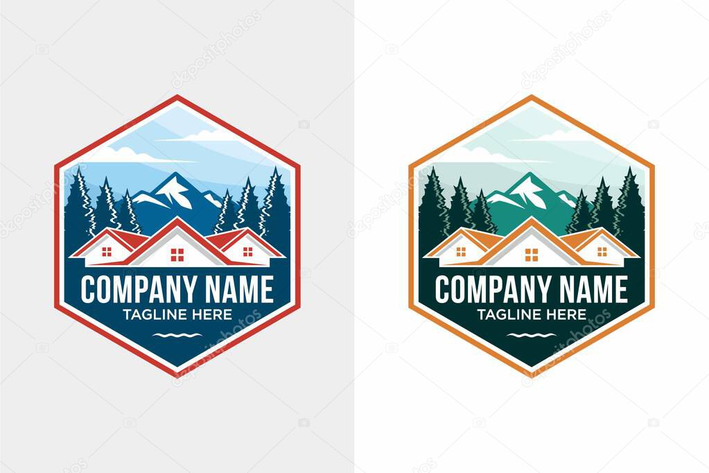 House logo design vector in the mountains