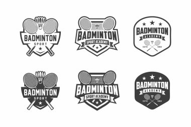 Badminton logosu, amblem seti koleksiyonu, hafif arkaplanda dizayn şablonu