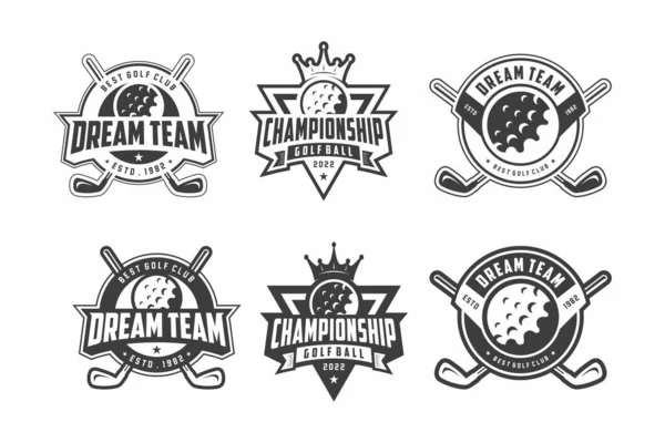 Set Van Golf Club Logo Badges Volleybal Ontwerp Zwart Wit — Stockvector