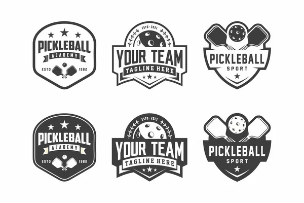 Pickleball Club Logo Badge Set Pickleball Ontwerp Zwart Wit Kleuren — Stockvector