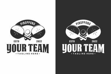 Masa tenisi rozeti amblemi. Bir ping pong kulübü için spor etiketi vektör illüstrasyonu