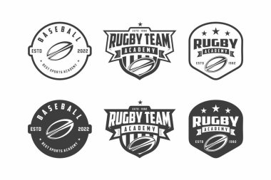 Ragbi logosu seti. Rugby logosu ve rozeti. Rugby vektör çizimi