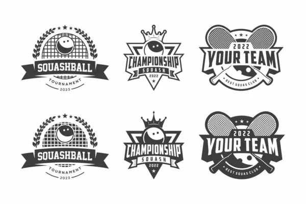 Set Badge Logo Squash Disegno Palla Squash Nei Colori Bianco — Vettoriale Stock
