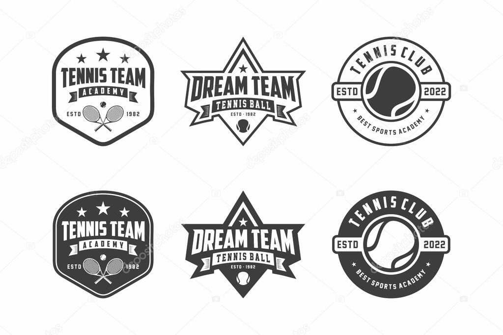 Set of badge emblem Tennis club, tournament, tennis logo design, Tennis racket and ball vector on white background