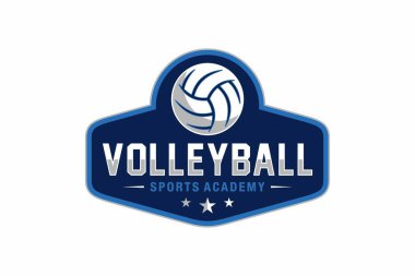 Voleybol logosu tasarımı, spor rozeti şablonu. Vektör illüstrasyonu