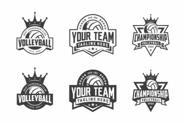 Voleybol kulübü simgesi seti, voleybol tasarımı siyah beyaz renkler